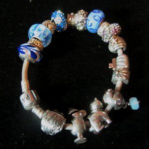 Sterling Silver Pandora Bracelet with accents of 14K Gold